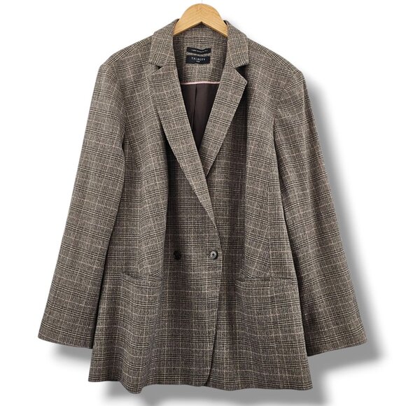 Talbots Plaid Blazer Womens Size 3X Brown Tan Wool Blend Preppy Academia Neutral - Picture 1 of 12